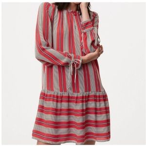 LOFT Striped Flounce Long Sleeve Dress with Lining Multi- Color MEDIUM